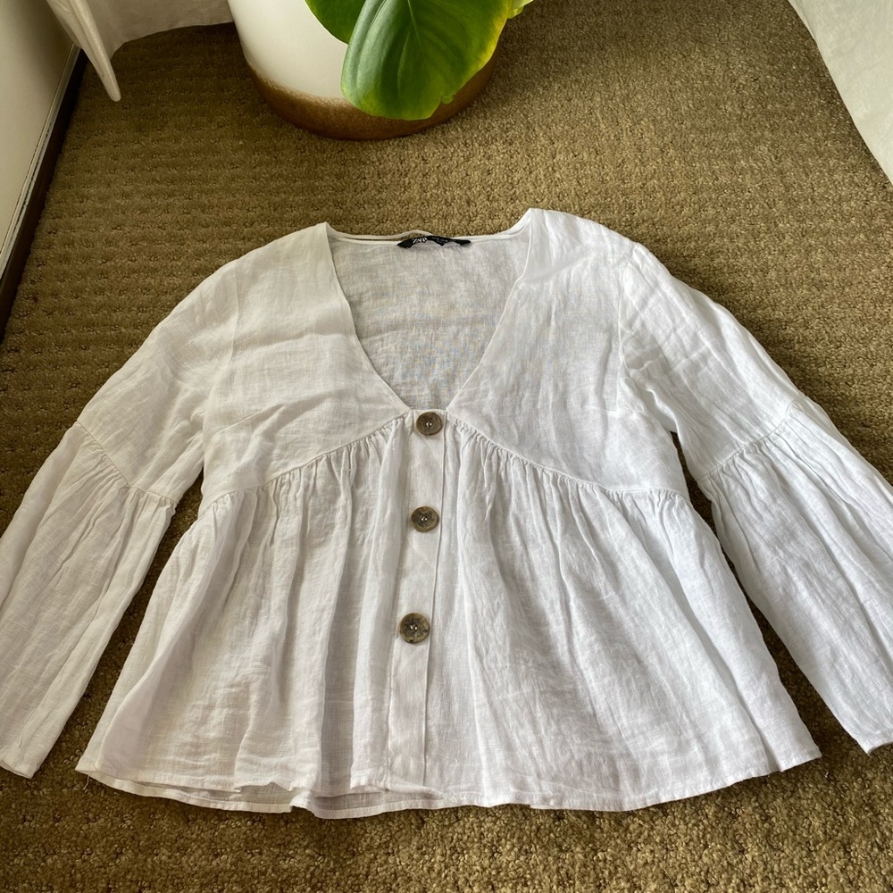 Zara white linen top
